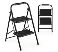 COSTWAY Escabeau 2 Marches Pliable 71 cm avec Poignée Rembourrée et Marche Antidérapante, Échelle d'Outil en Métal Portable avec Verrou de Sécurité Charge 265 kg, Noir