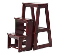 COSTWAY Escabeau Echelle pliant 3 Marchepieds Tabouret Escamotable en Bois de Sapin Taille Déplié: 57x38x65(LxlxH)