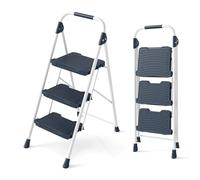 COSTWAY Escabeau Pliable 3 Marches avec Main Courante Rembourrée (Bleu)