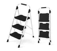 COSTWAY Escabeau Pliable 3 Marches avec Main Courante Rembourrée & Pédales Antidérapantes, Échelle Légère Portable Robuste en Acier au Carbone pour Cuisine, Jardin Bureau, Charge 360 KG (Noir)