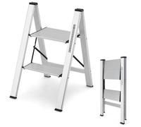 COSTWAY Escabeau Pliant 2 Marches en Aluminium Portable avec Plateforme Large Marche Antidérapante Pieds en Caoutchouc Charge 150KG