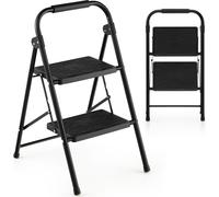 COSTWAY Escabeau pliant 2 marches, Escabeau pliable Métal, capacité de charge 265 kg, Escabeau pliant avec poignée rembourrée & pédale antidérapante, Escabeau de ménage pour cuisine & maison