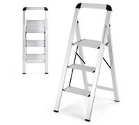 COSTWAY Escabeau Pliant 3 Marches en Aluminium Portable avec Plateforme Large Marche Antidérapante Pieds en Caoutchouc Charge 150KG