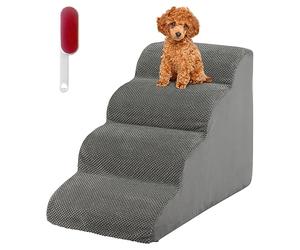 COSTWAY Escalier pour Chien à 4 Marches en Éponge, Rampe Amovible pour Animaux de Compagnie avec Housse Lavable et Brosse de Nettoyage, Échelle Élargie pour Chat et Chien, 72x41x51cm