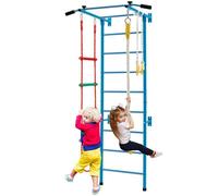 COSTWAY Espalier de Gymnastique Enfants Mur Escalade avec Barre de Traction, Anneaux de Gym. - Échelle en Tricot - Trapèze Bleu