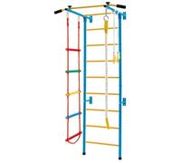 COSTWAY Espalier de Gymnastique Enfants Mur Escalade avec Barre de Traction, Anneaux de Gym. - Échelle en Tricot - Trapèze Jaune