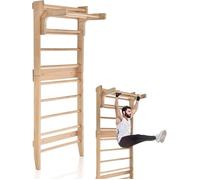 COSTWAY Espalier en Bois avec 10 Barres Fixes et Barre Horizontale Amovible pour Exercicer à Domicile, 80X48X195 CM, Charge 100 KG