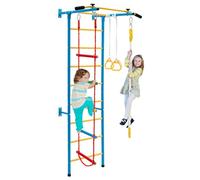 COSTWAY Espalier Mural pour Enfants 5 en 1 avec Échelle Murale, Barre de Traction, Échelle de Corde,Corde et Anneaux de Gymnastique pour 3+ Ans (Jaune, 223x107x84 cm)