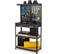 COSTWAY Établi Atelier Garage avec Étagères et Tiroirs (Noir+Bleu)