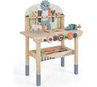 COSTWAY Etabli d'outillage pour enfants, Etabli de jeu en bois avec support magnétique, étagère de rangement & accessoires, Etabli d'atelier avec outils Set Montessori pour enfants à partir de 3 ans