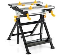 COSTWAY Etabli Pliant Multifonction Scie sur Table 7 Hauteurs Réglables Largeur 60CM, 2 Poignées de Serrage,8 Pinces Coulissantes