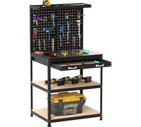 COSTWAY Etabli Table de travail jusqu'à 225kg avec paroi perforée, tiroirs, étagères & 20 crochets de suspension, banc à outils 81x41x156 cm noir