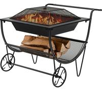 COSTWAY Étagère à bois de chauffage en métal avec foyer, Étagère à bois de chauffage Coupe de feu 2 roues pouvant supporter jusqu'à 50kg, Support de bois de chauffage Étagère de stockage de bois de ch