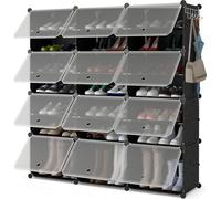 COSTWAY Étagère à chaussures à 8 étages, 48 paires de chaussures en plastique avec crochets latéraux, extensible pour bottes & talons aiguilles Étagère à chaussures portable