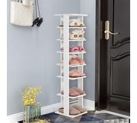 COSTWAY Étagère à chaussures à 8 niveaux, support à chaussures en bois, organiseur à chaussures vertical, étagère de stockage indépendante, étagère d'angle pour la maison, blanc