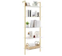 COSTWAY Étagère à Échelle à 5 Niveaux, Bibliothèque Murale avec Cadre en Métal, Patins de Pied Réglables, Grande Étagère Ouverte pour Rangement, Support de Plantes, pour Bureau, Salon et Chambre