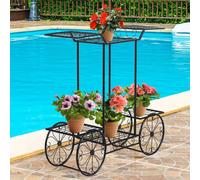 COSTWAY Étagère à plantes en métal, Étagère à fleurs noire, Support à fleurs avec 6 étagères, Support à plantes pour l'intérieur et l'extérieur, Support à plantes balcon jardin, Chariot à fleurs sur p