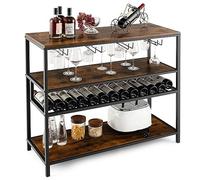 COSTWAY Étagère à vin 13 Bouteilles, Porte-Bouteille Industriel avec 4 Rangées Porte-Verres, Casier à Vin pour Cuisine, Bar, Cave, Salle à Manger, Marron Rustique