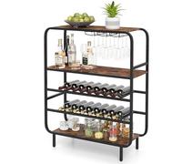 COSTWAY Étagère à Vin 5 Niveaux pour 16 Bouteilles, Casier à Bouteilles avec Supports à Verres, Range-Bouteilles en Métal de Style Industriel, pour Cuisine, Bar, Salle à Manger