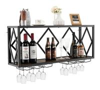 COSTWAY Étagère à vin Murale Industrielle pour 39 Bouteilles avec Porte-Verre à Pied, Casier à Bouteilles 2 Niveaux pour Cuisine