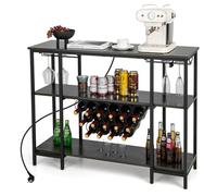 COSTWAY Étagère à Vin pour 15 Bouteilles, Casier à Vin à 3 Niveaux Industriel, Prises de Courant, 2 Ports USB, Étagères de Rangement, Porte-Verre, Porte-Bouteille pour Bar, Cuisine (Gris)