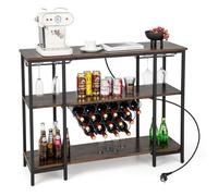 COSTWAY Étagère à Vin pour 15 Bouteilles, Casier à Vin à 3 Niveaux Industriel, Prises de Courant, 2 Ports USB, Étagères de Rangement, Porte-Verre, Porte-Bouteille pour Bar, Cuisine (Brun Rustique)