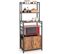 COSTWAY Étagère Cuisine à 4 Niveaux,Support Four à Micro-Ondes Industriel Crochets S,Meuble Rangement Cuisine Four Pieds Réglables Cuisine et Salle à Manger KC54154CF Brun Rustique 60x40x150cm