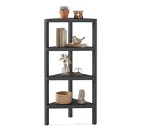 COSTWAY Étagère d'angle, Bibliothèque d'angle à 4 Niveaux avec Étagères Ouvertes à Lattes, Meuble de Rangement Moderne pour Bureau, Salon, Cuisine, Salle de Bain (Noir)