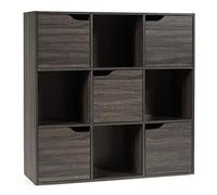 COSTWAY Étagère de Bureau 5 Portes 9 Compartiments 90 x 29 x 90 cm (Gris)