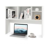 COSTWAY Étagère de Bureau en Bois, Bibliothèque de Bureau, Etagère à Poser sur Le Bureau, Etagère de Rangement de Comptoir avec 4 Compartiments, Organiseur de Bureau (Blanc)