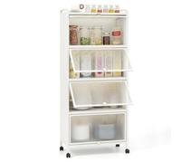 CostwayÉtagère de Cuisine 5 Niveaux avec 4 Portes PC Escamotables Meuble de Rangement avec 4 Roues pour Salle à Manger Salon Blanc