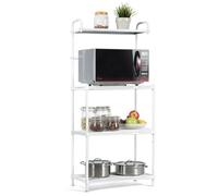 COSTWAY Étagère de Cuisine à 4 Niveaux, 59 x 34 x 136 CM, Étagère de Micro-Ondes et Four avec Coussinets de Pied Réglables, Blanc