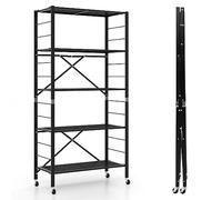 COSTWAY Étagère de Cuisine Pliable à 5 Niveaux, Étagère Garage Autoportante avec Roues, Étagère Amovible Personnalisable, Etagère de Rangement pour Garage, Cuisine, Salon, Noir