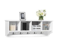 COSTWAY Étagère de Rangement Mural, Porte-Manteau Mural avec 4 Compartiments et 5 Crochets Doubles, 72 x 15,5 x 23 cm, pour Entrée, Salon, Cuisine (Blanc)