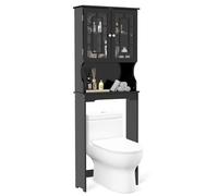 COSTWAY Etagère de Salle de Bain, Meuble Dessus Toilette WC/Machine à Laver, avec Armoire à 2 Etagères avec 2 Portes et Etagère Ouverte, Meuble Salle de Bain Armoire de WC, Blanc (Noir)