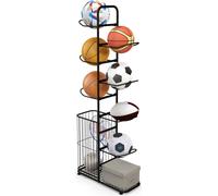 COSTWAY Étagère de stockage de ballons à 7 niveaux, support de basket-ball en métal avec barres de suspension amovibles et panier de rangement