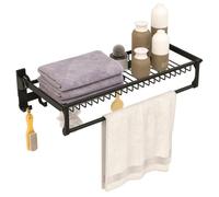 COSTWAY Étagère Douche pliable en Aluminium - 5 Crochets Mobiles - Porte Savon Douche - pour Baignoire, Salle de Bain, Cuisine, Noir