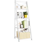 COSTWAY Étagère échelle à 4 niveaux, bibliothèque avec entretoise en X, étagère à marches moderne avec grand espace de rangement, étagère sur pied en bois, 50x45x145cm (1, blanc)