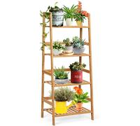 COSTWAY Étagère en bois à 4 niveaux Étagère à livres Étagère à échelle Étagère à plantes Étagère à balcon Étagère à fleurs Étagère d'escalier Étagère de salle de bain Étagère de coin Étagère en bois É