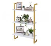 COSTWAY Étagère Murale à 3 Niveaux, Étagère Flottante pour Bar à Café, Étagère Échelle avec Cadre Métallique, Support de Rangement pour Salon, Bureau, Salle de Bain, Chambre (Blanc)