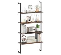 COSTWAY Étagère Murale à 4 Niveaux, Étagères Flottantes Style Industriel avec Cadre Métallique, Bibliothèque Murale en Bois en Forme d'Échelle pour Salon, Cuisine, Bar, Bureau