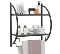 Costway Etagère Murale De Salle De Bain Avec 2 Tablettes De Conception Creuse Et 2 Porte-Serviettes Pour Toilettes,Wc, Noir Multicolore