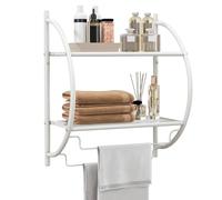COSTWAY Etagère Murale de Salle de Bain,Meuble de Rangement en Métal Chromé INOX avec 2 Tablettes de Conception Creuse et 2 Porte-Serviettes pour Toilettes,WC, 26 x 45 x 55 cm (Blanc)