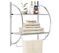 COSTWAY Etagère Murale de Salle de Bain,Meuble de Rangement en Métal Chromé INOX avec 2 Tablettes de Conception Creuse et 2 Porte-Serviettes pour Toilettes,WC, 26 x 45 x 55 cm (Argent)