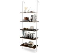 COSTWAY Étagère Murale en échelle à 5 Niveaux - Marron - 60 x 30 x 180 cm - Cadre en métal - pour la Maison et Le salon - Moderne