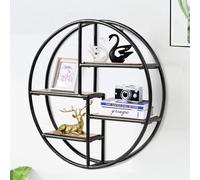 COSTWAY Étagère murale ronde, Étagère suspendue avec 4 étagères, Étagère métallique en bois, Bibliothèque circulaire pour chambre, salon, cuisine et bureau 55x55x11cm