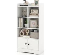 COSTWAY Étagère polyvalente avec portes, petite bibliothèque avec 5 étagères et 2 armoires, vitrine indépendante blanche