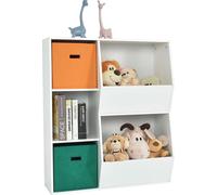 COSTWAY Étagère pour enfants à 3 étages avec 2 paniers supplémentaires, étagère moderne au sol pour livres, jouets, poupées, étagère de rangement à 5 compartiments, pour chambre d'enfant, salon (Blanc