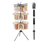 COSTWAY Etendoir Linge Pliable 3 Niveaux, Etendoir Chaussette à Suspendre avec 24 Pinces, 32 Barres avec Boucle de Fixation, Trépied, Sechoir a Linge Rotatif Pliant pour Interieur Extrerieur