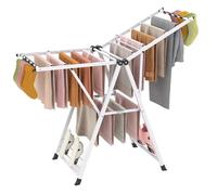 COSTWAY Etendoir Linge Pliable, Sechoir a Linge Pliable 16 Barres, Cadre en Acier, Hauteur Réglable 99-148 cm, Pinces à Chaussettes, 4 Porte-Chaussures, Tancarville Linge Intérieur (Blanc,141 cm)